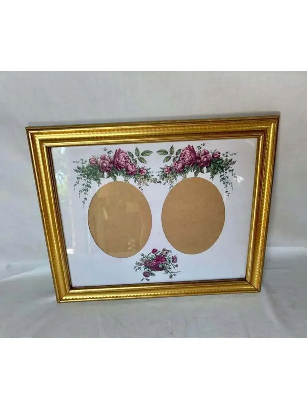 Lovely vintage Gold Ornate Double Oval Photo Frame with rose highlights